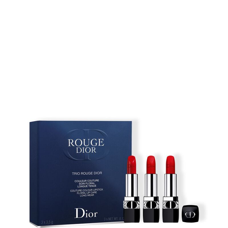 Rouge Dior Trio Set of Three 999 Lipsticks - Satin, Matte and Velvet Finishes - Couture Color - Floral Lip Care - Long Wear image number null